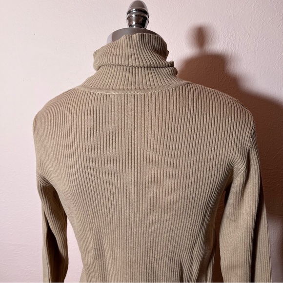 Vintage 90 Y2K Liz Claiborne Ribbed Camel Turtleneck Sweater Cotton Fitted - Picture 13 of 17